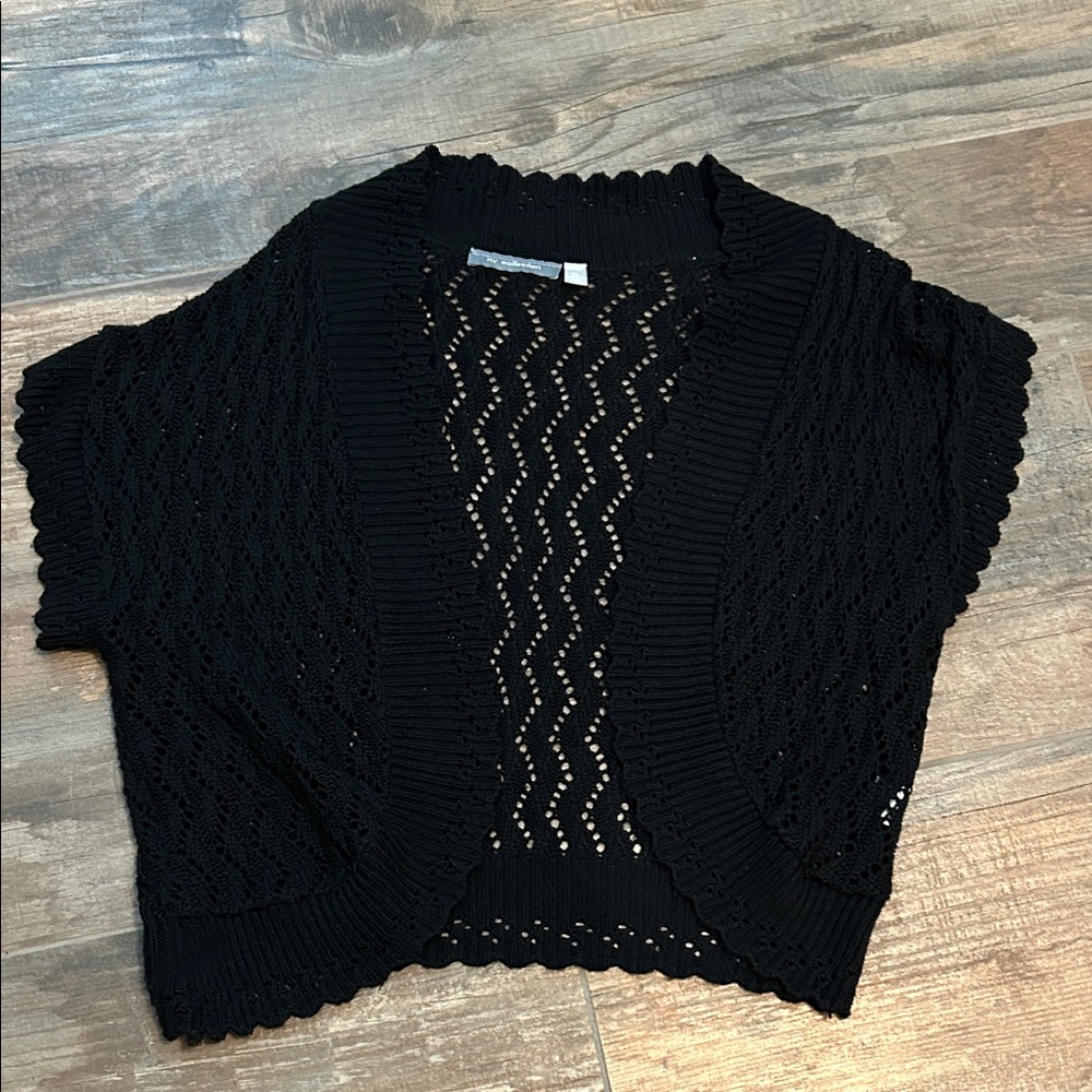 NY Collection Black Open-Knit Women's Shrug
